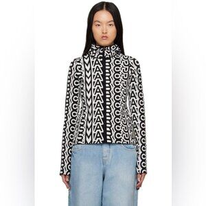 New authentic MARC JACOBSBlack &amp; Beige 'The Monogram Scuba Zip Up' Hoodie​​